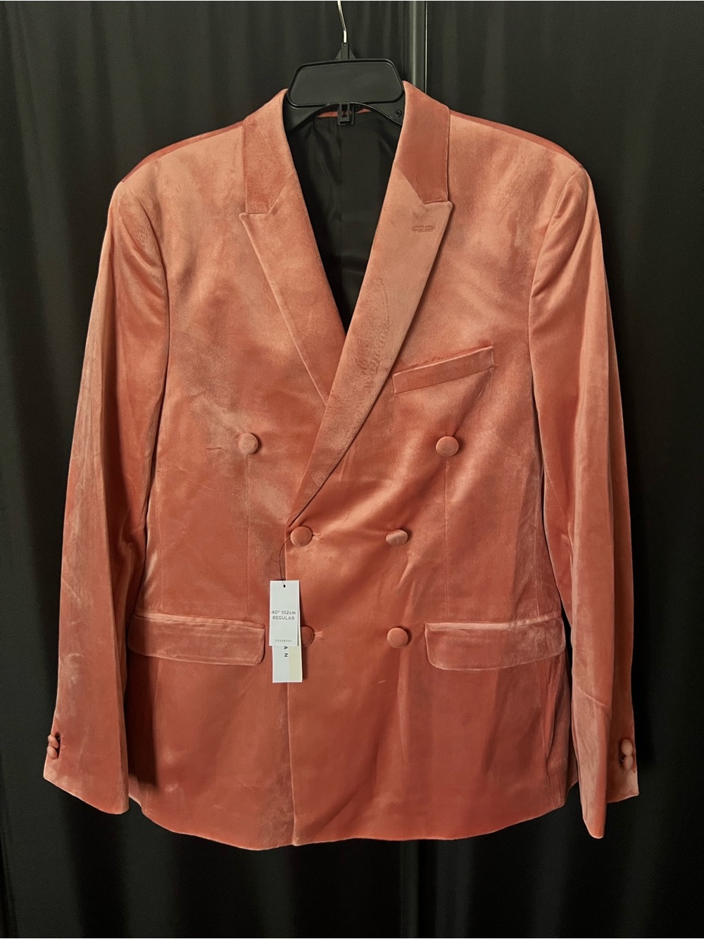 Topman Double-Breasted Velvet Blazer in Salmon Coral Pink